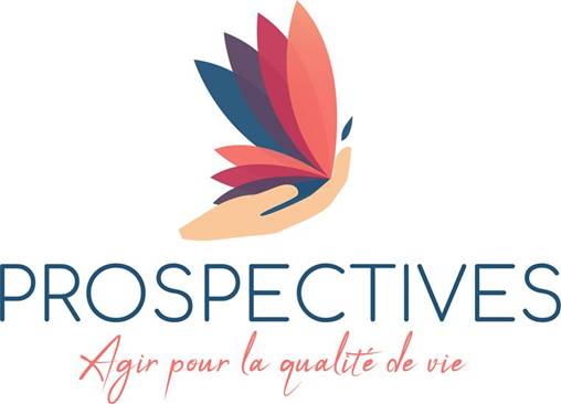 Une main dans laquelle repose une fleur aux airs de papillon. Les texte annonce "Prospective : agir pour la qualité de vie".