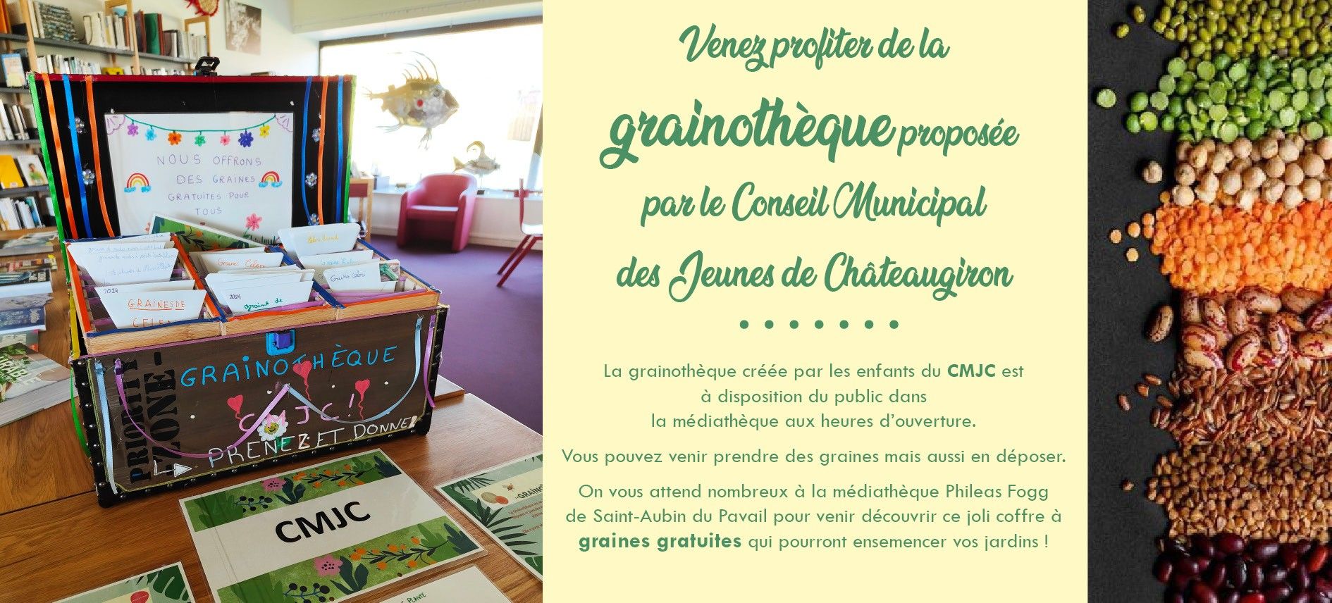 Grainothèque à la médiathèque de Saint-Aubin du Pavail